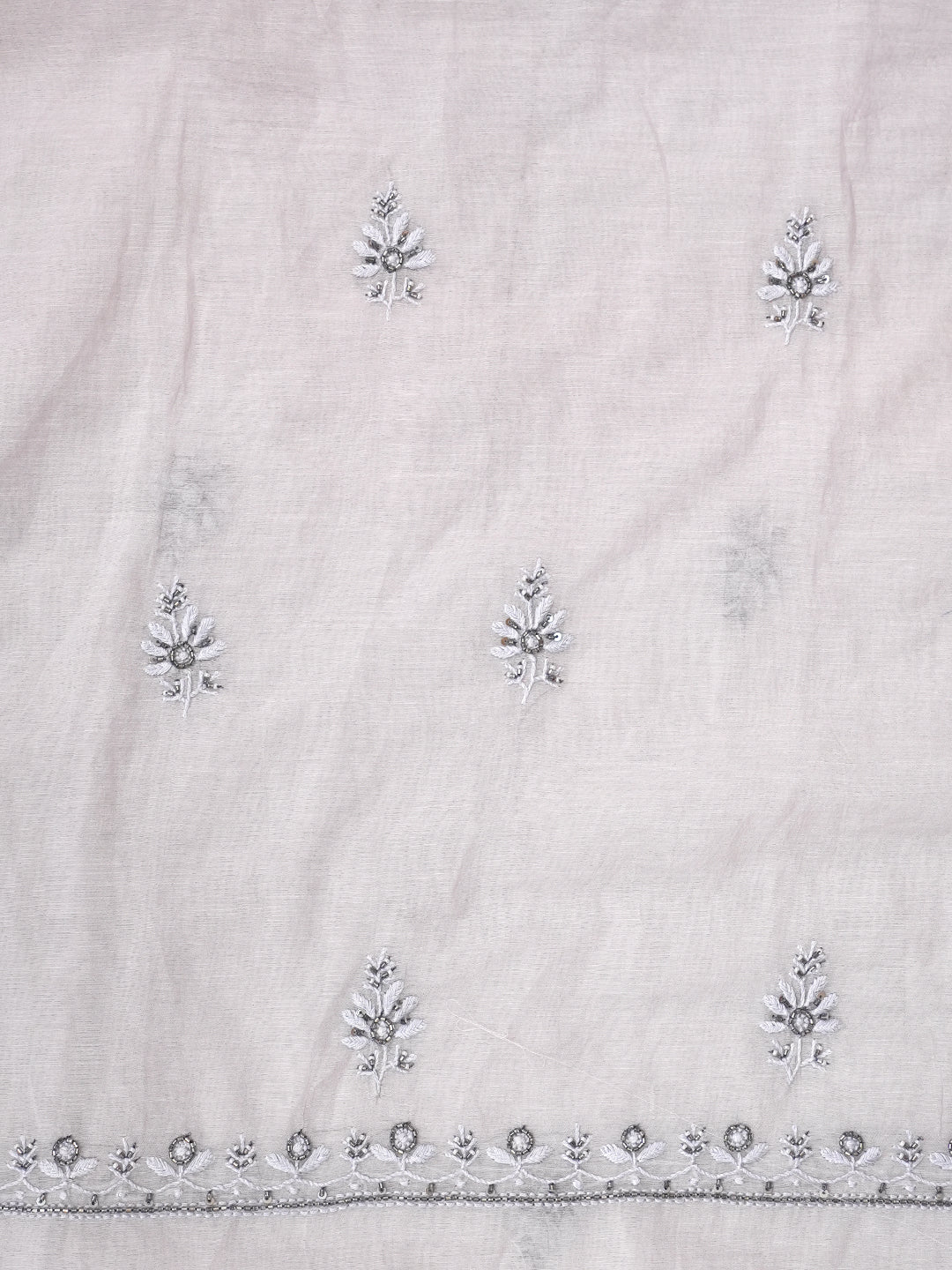Ada Hand Embroidered Grey Chanderi Lucknowi Chikankari Unstitched Kurta Dupatta Set With Cutdana Work 01A932398