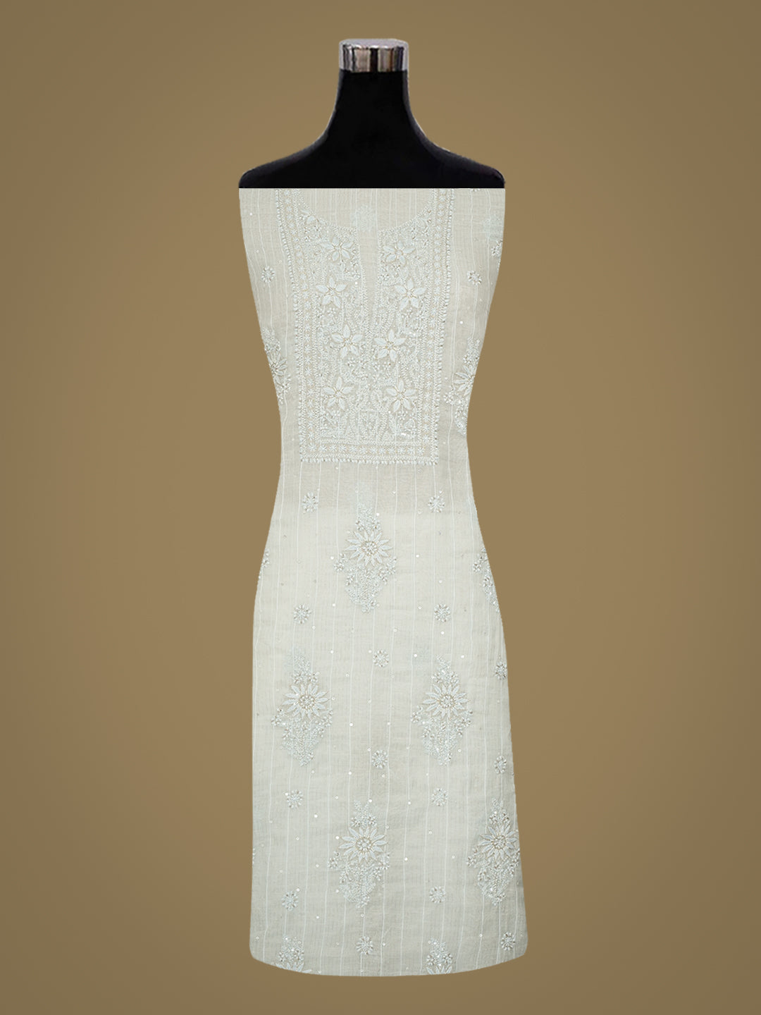 Ada Hand Embroidered Grey Chanderi Lucknowi Chikankari Unstitched Kurta Dupatta Set With Cutdana Work 01A939683