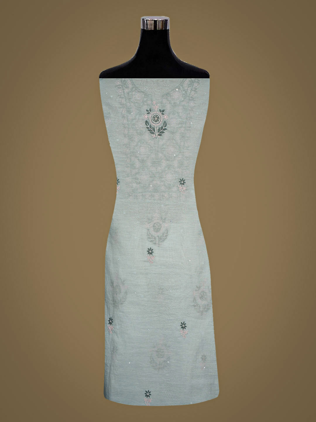 Ada Hand Embroidered Grey Chanderi Lucknowi Chikankari Unstitched Kurta Dupatta Set With Pearl Work 01A988128