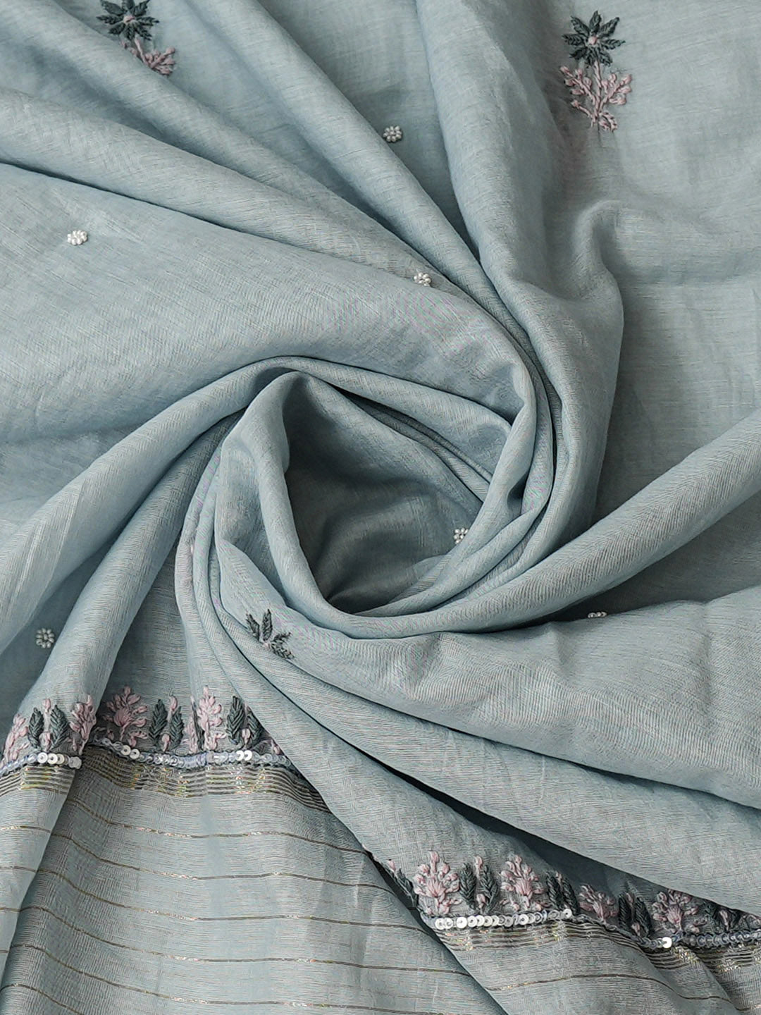 Ada Hand Embroidered Grey Chanderi Lucknowi Chikankari Unstitched Kurta Dupatta Set With Pearl Work 01A988128