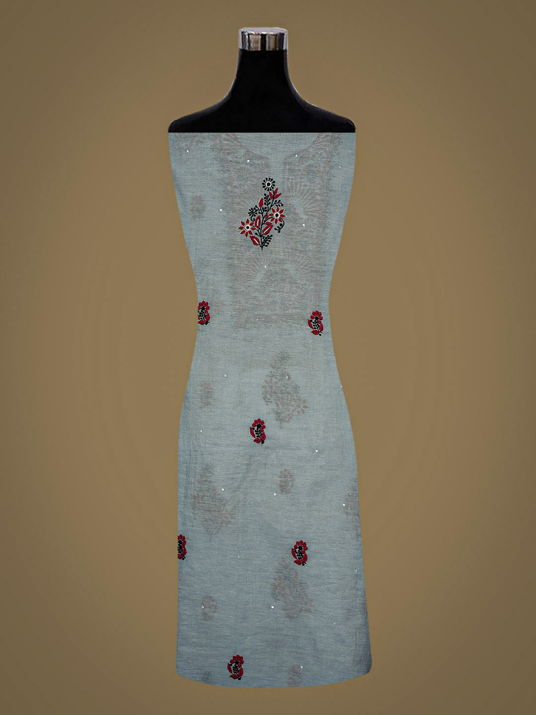Ada Hand Embroidered Grey Chanderi Lucknowi Chikankari Unstitched Kurta Dupatta Set With Pearl Work 01A988130