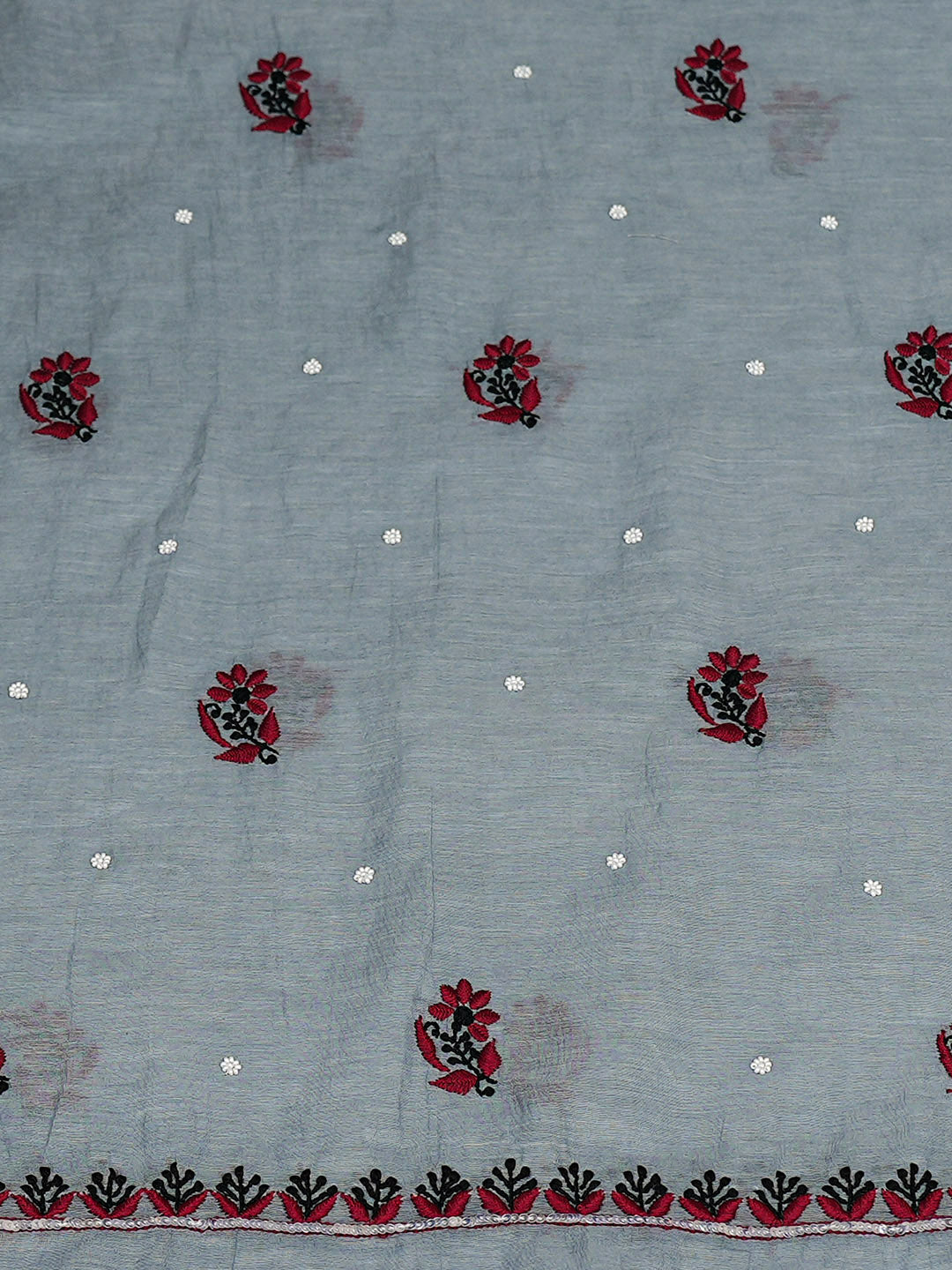 Ada Hand Embroidered Grey Chanderi Lucknowi Chikankari Unstitched Kurta Dupatta Set With Pearl Work 01A988130