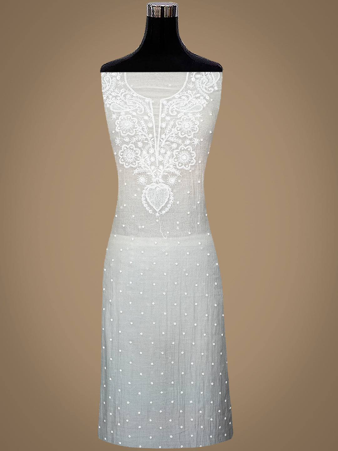Ada Hand Embroidered Grey Chanderi Lucknowi Chikankari Unstitched Kurta Dupatta Set With Pearl Work 01A989923