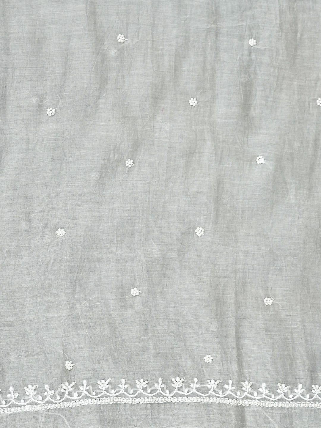 Ada Hand Embroidered Grey Chanderi Lucknowi Chikankari Unstitched Kurta Dupatta Set With Pearl Work 01A989923