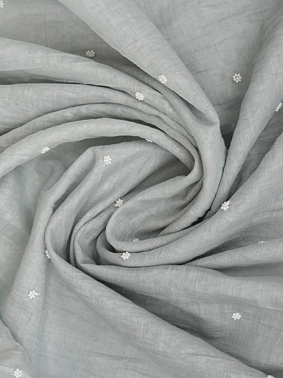 Ada Hand Embroidered Grey Chanderi Lucknowi Chikankari Unstitched Kurta Dupatta Set With Pearl Work 01A989923