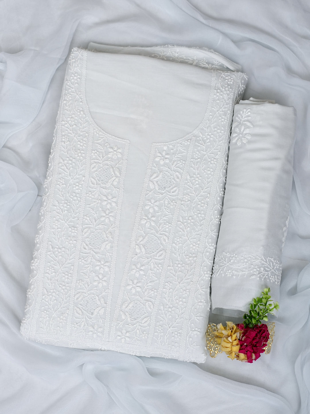 Ada Hand Embroidered Grey Chanderi Lucknowi Chikankari Unstitched Suit Piece 01A805712