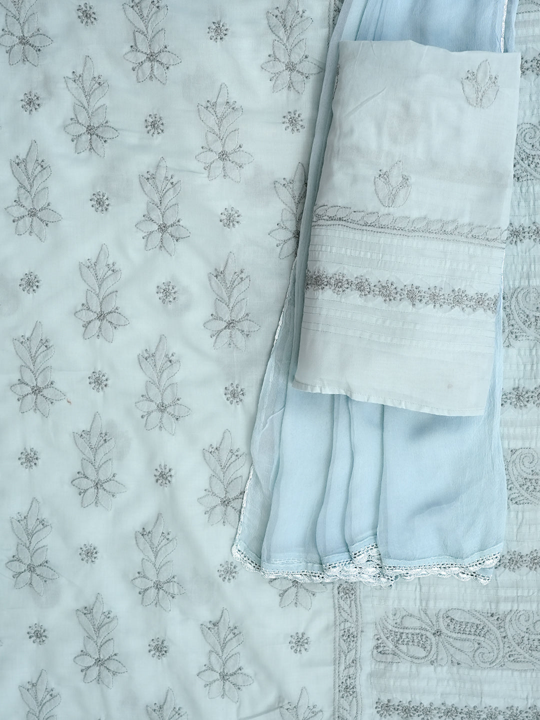 Ada Hand Embroidered Grey Cotton Lucknowi Chikankari Unstitched Suit Piece 01A981323