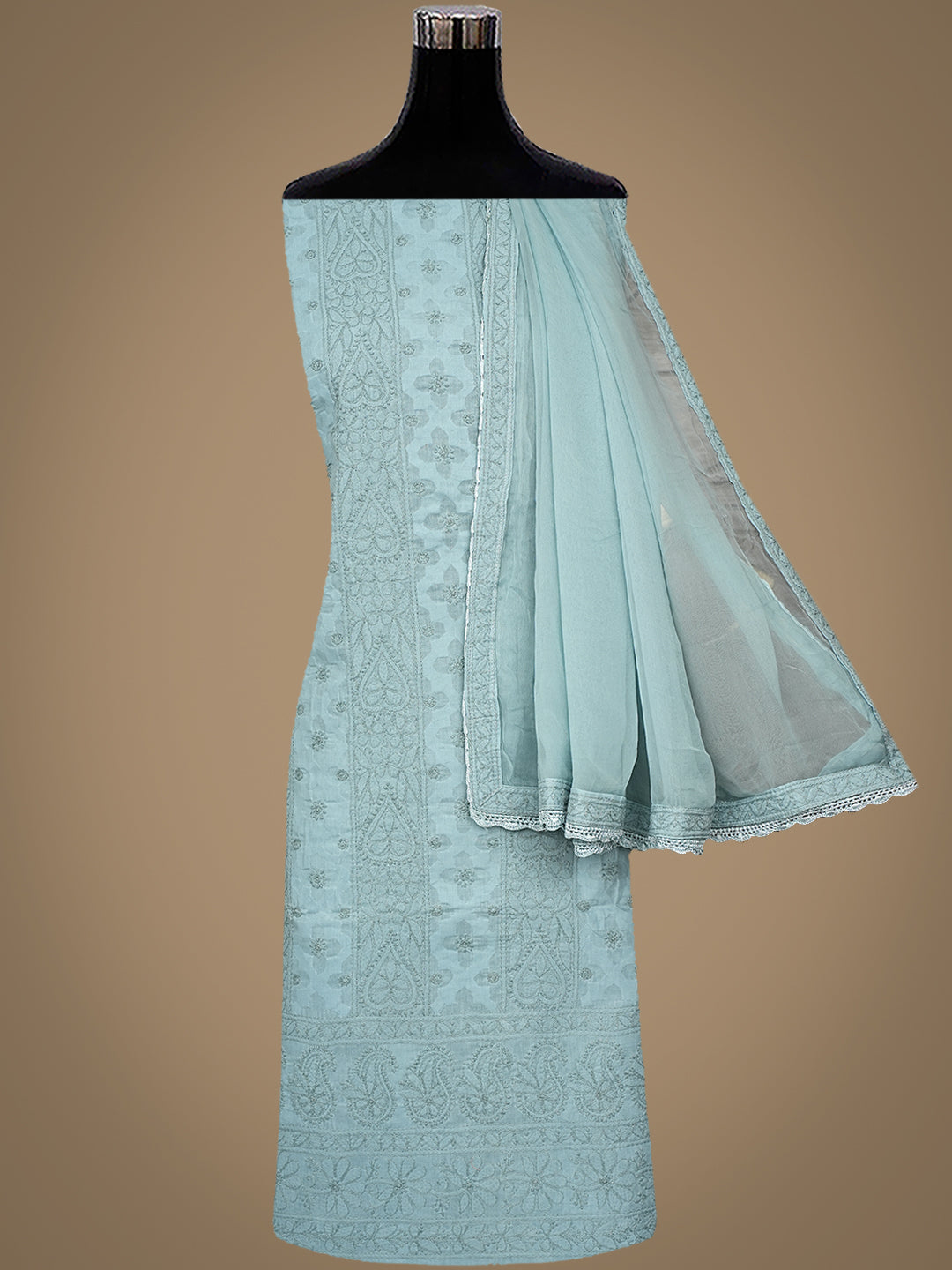 Ada Hand Embroidered Grey Cotton Lucknowi Chikankari Unstitched Suit Piece 01A989384