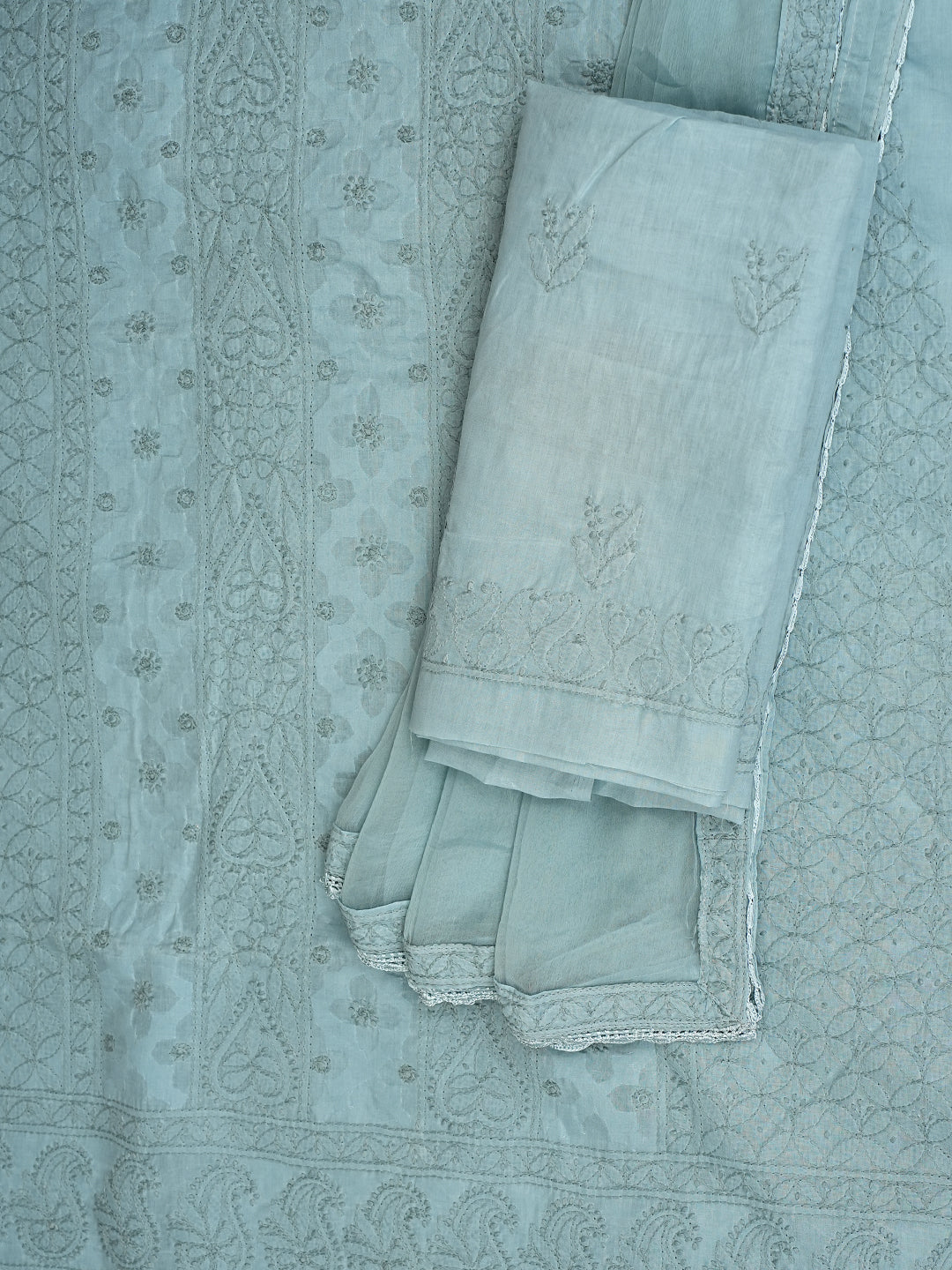 Ada Hand Embroidered Grey Cotton Lucknowi Chikankari Unstitched Suit Piece 01A989384