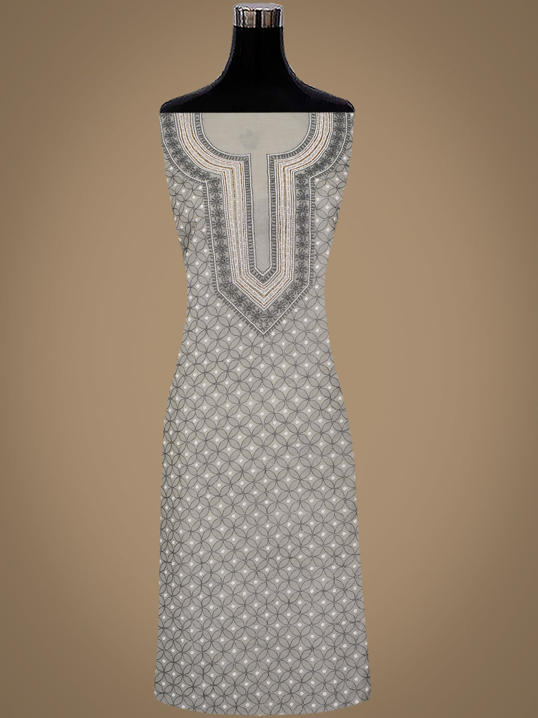 Ada Hand Embroidered Grey Cotton Lucknowi Chikankari Unstitched Suit Piece With Cutdana Work 01A984742