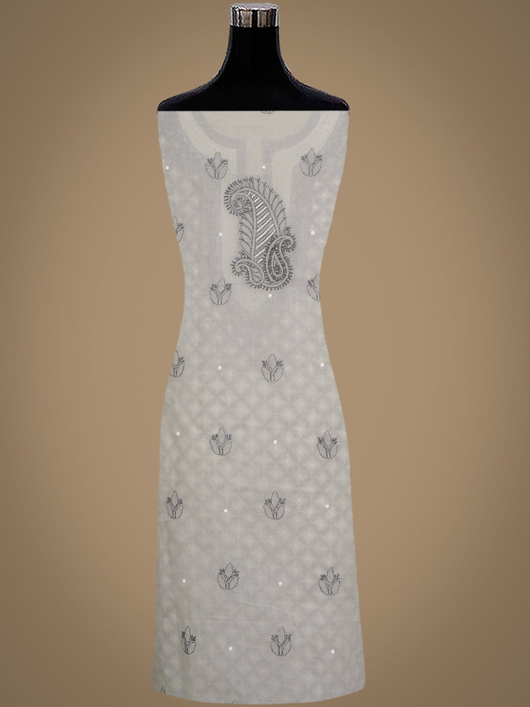 Ada Hand Embroidered Grey Cotton Lucknowi Chikankari Unstitched Suit Piece With Cutdana Work 01A984742