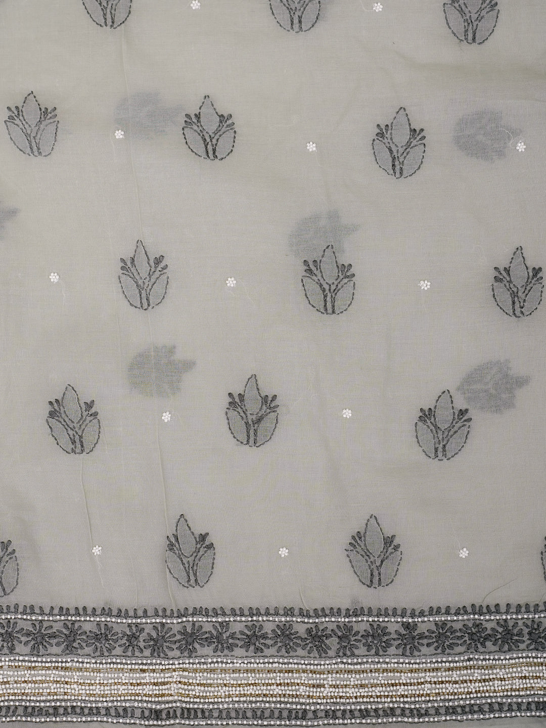 Ada Hand Embroidered Grey Cotton Lucknowi Chikankari Unstitched Suit Piece With Cutdana Work 01A984742