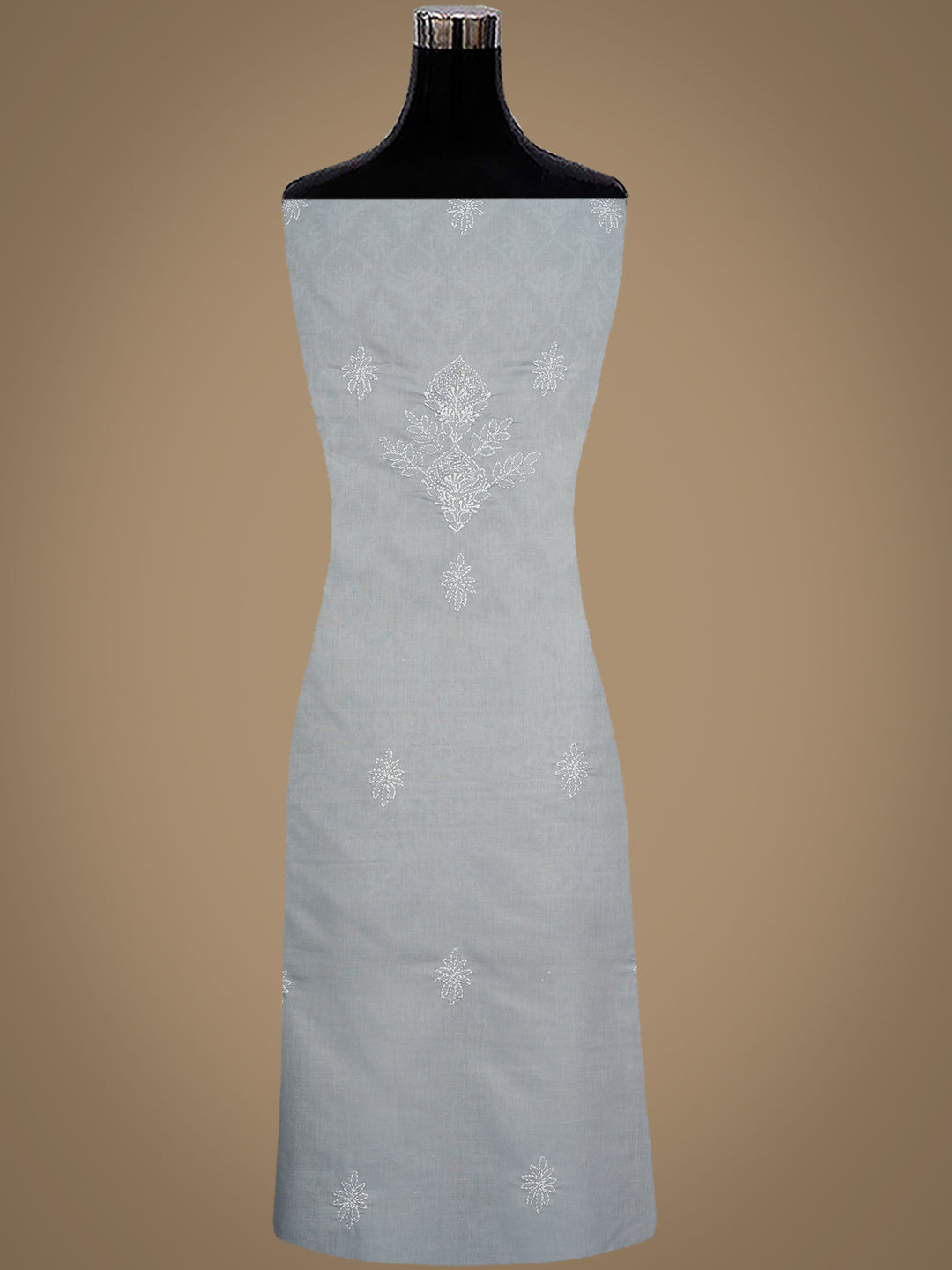 Ada Hand Embroidered Grey Cotton Lucknowi Chikankari Unstitched Suit Piece With Sequinned Work 01A388893