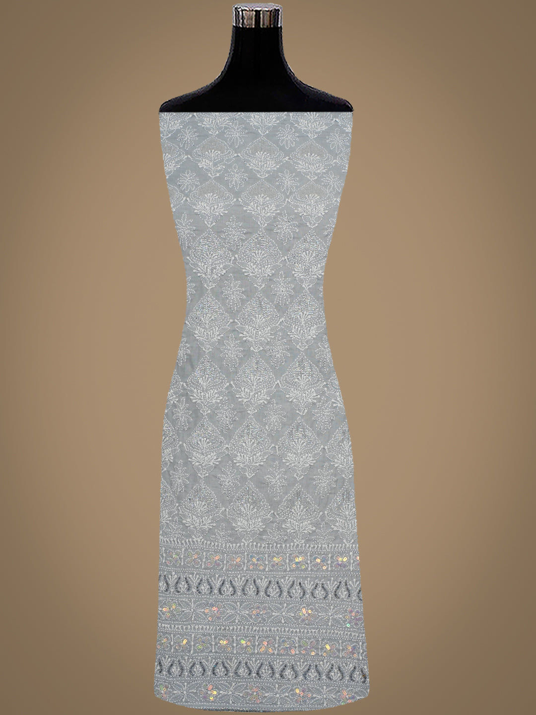 Ada Hand Embroidered Grey Cotton Lucknowi Chikankari Unstitched Suit Piece With Sequinned Work 01A388893