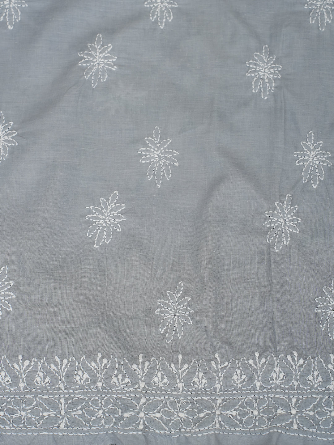 Ada Hand Embroidered Grey Cotton Lucknowi Chikankari Unstitched Suit Piece With Sequinned Work 01A388893