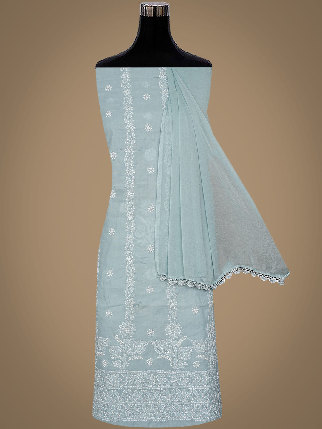 Ada Hand Embroidered Grey Cotton Lucknowi Chikankari Unstitched Suit Piece with Chiffon Dupatta 01A1019969_4