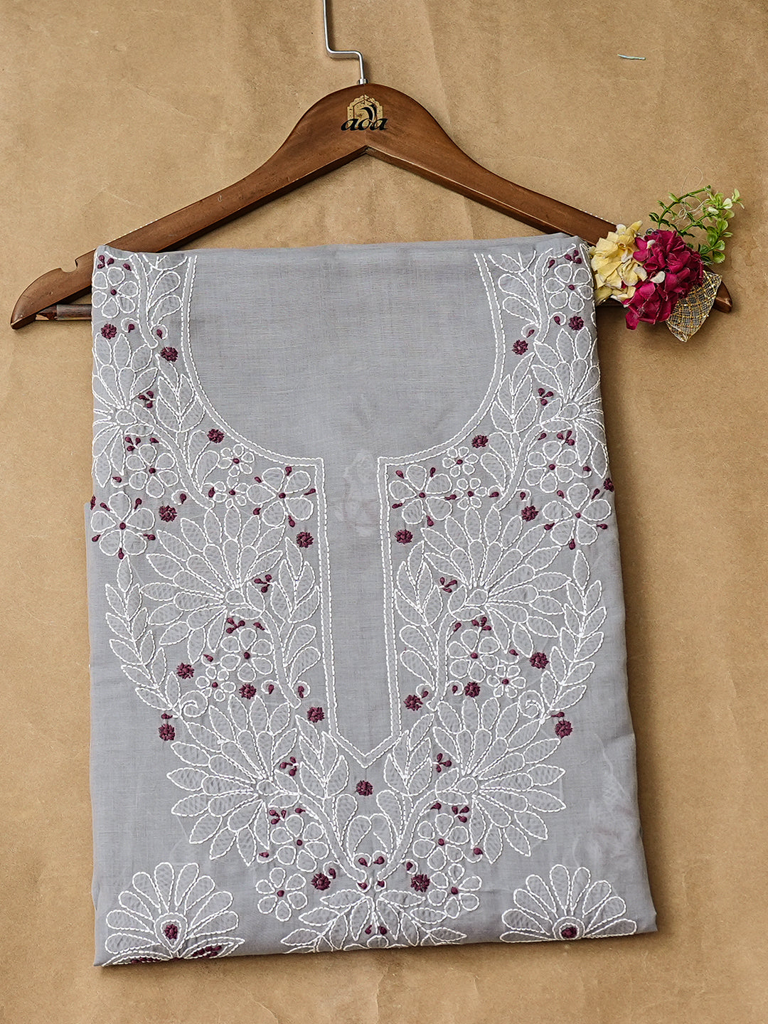 Ada Hand Embroidered Grey Cotton lucknowi Chikankari Unstitched Kurta 01A991874