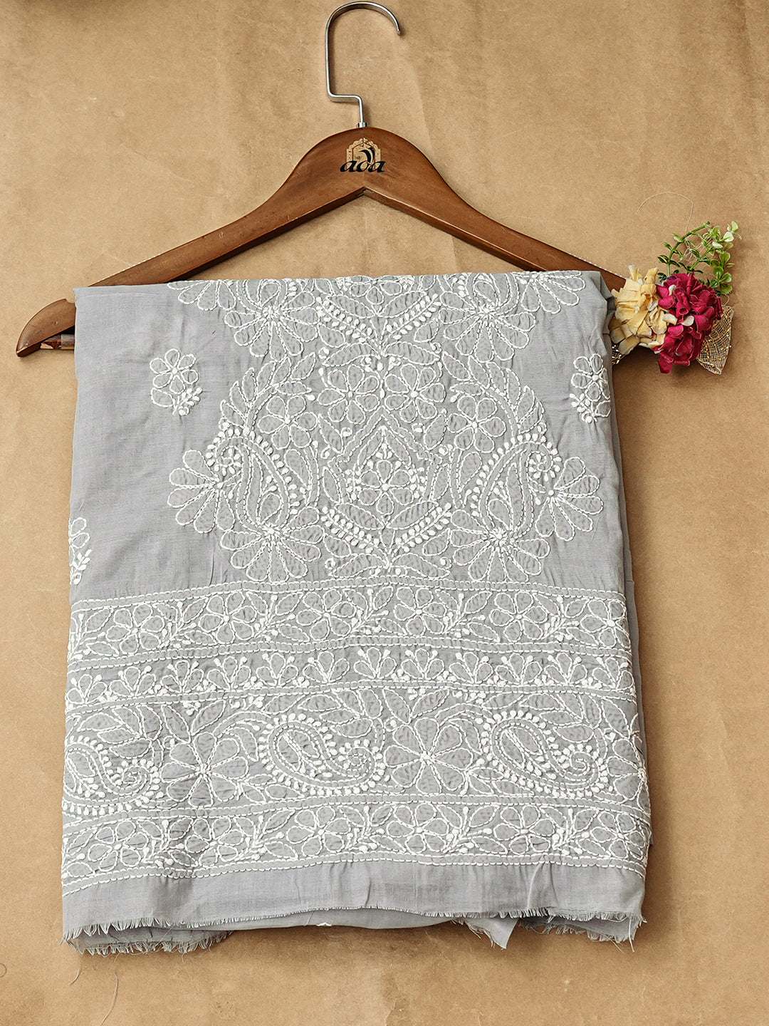 Ada Hand Embroidered Grey Cotton lucknowi Chikankari Unstitched Kurta 01A991987