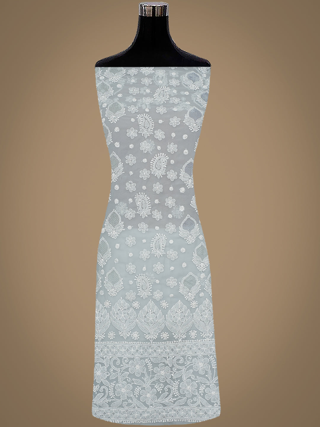 Ada Hand Embroidered Grey Faux Georgette Lucknowi Chikankari Unstitched Suit Piece 01A1000766