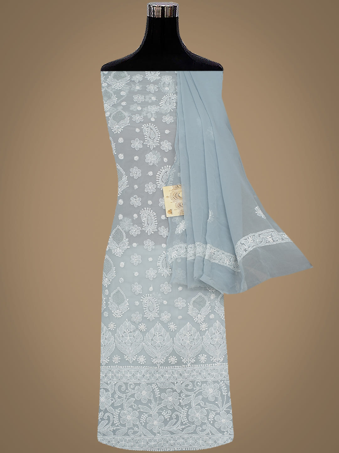 Ada Hand Embroidered Grey Faux Georgette Lucknowi Chikankari Unstitched Suit Piece 01A1000766