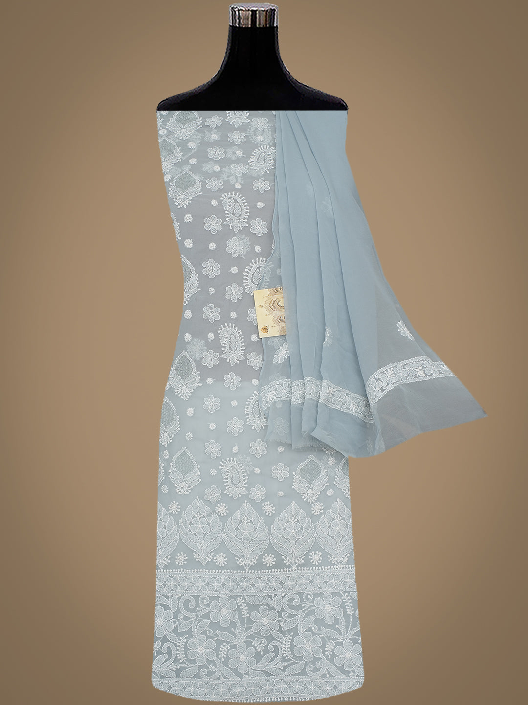 Ada Hand Embroidered Grey Faux Georgette Lucknowi Chikankari Unstitched Suit Piece 01A1000766