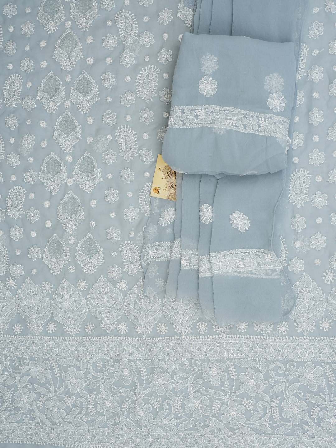 Ada Hand Embroidered Grey Faux Georgette Lucknowi Chikankari Unstitched Suit Piece 01A1000766