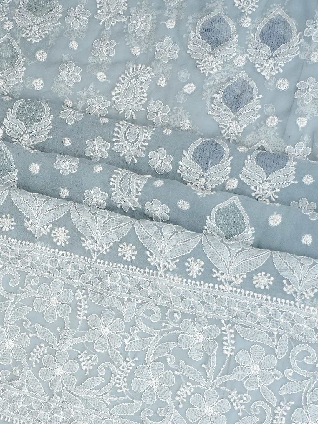 Ada Hand Embroidered Grey Faux Georgette Lucknowi Chikankari Unstitched Suit Piece 01A1000766