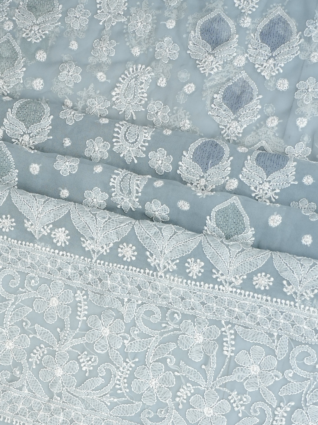 Ada Hand Embroidered Grey Faux Georgette Lucknowi Chikankari Unstitched Suit Piece 01A1000766