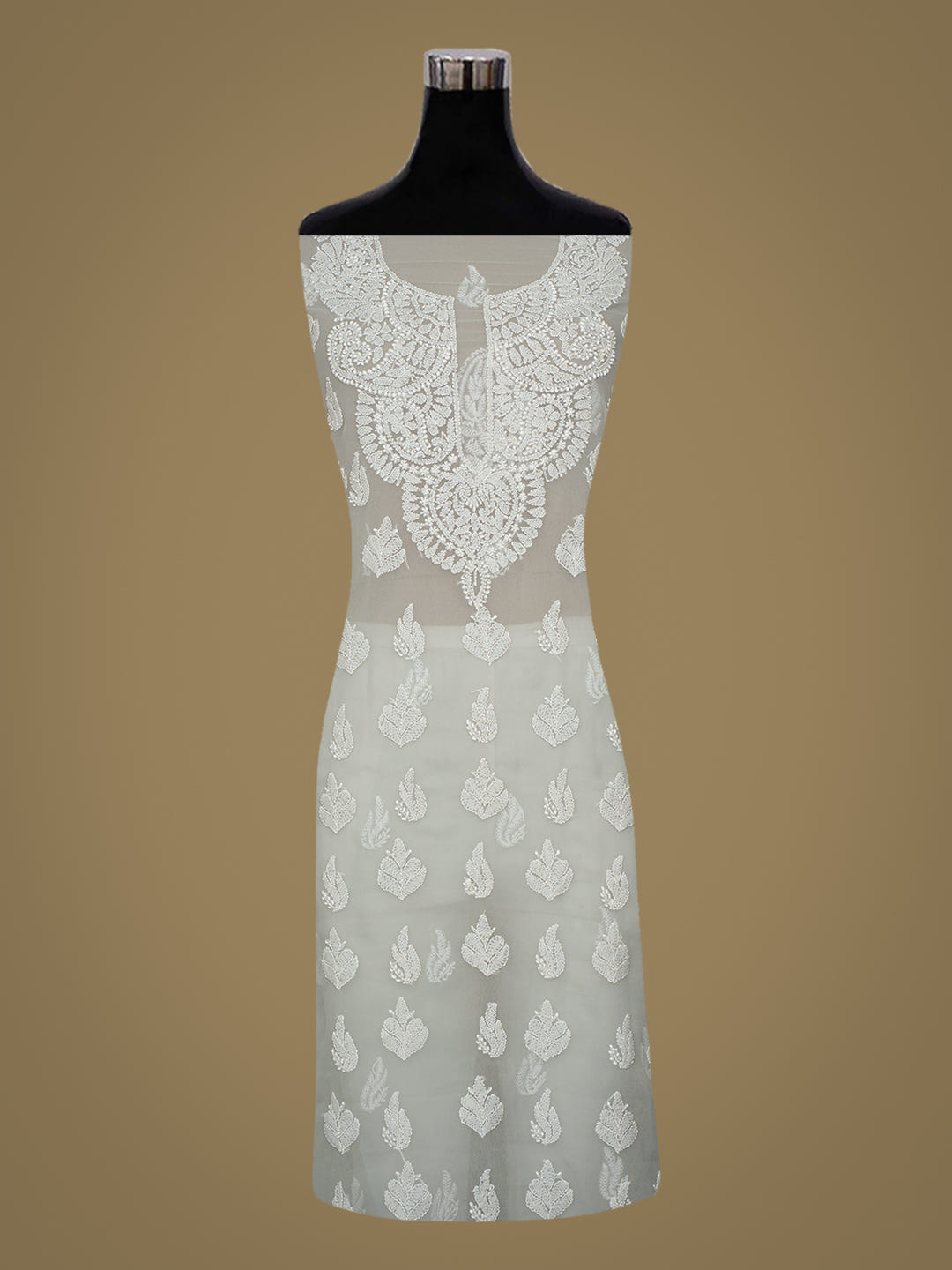 Ada Hand Embroidered Grey Faux Georgette Lucknowi Chikankari Unstitched Suit Piece_4