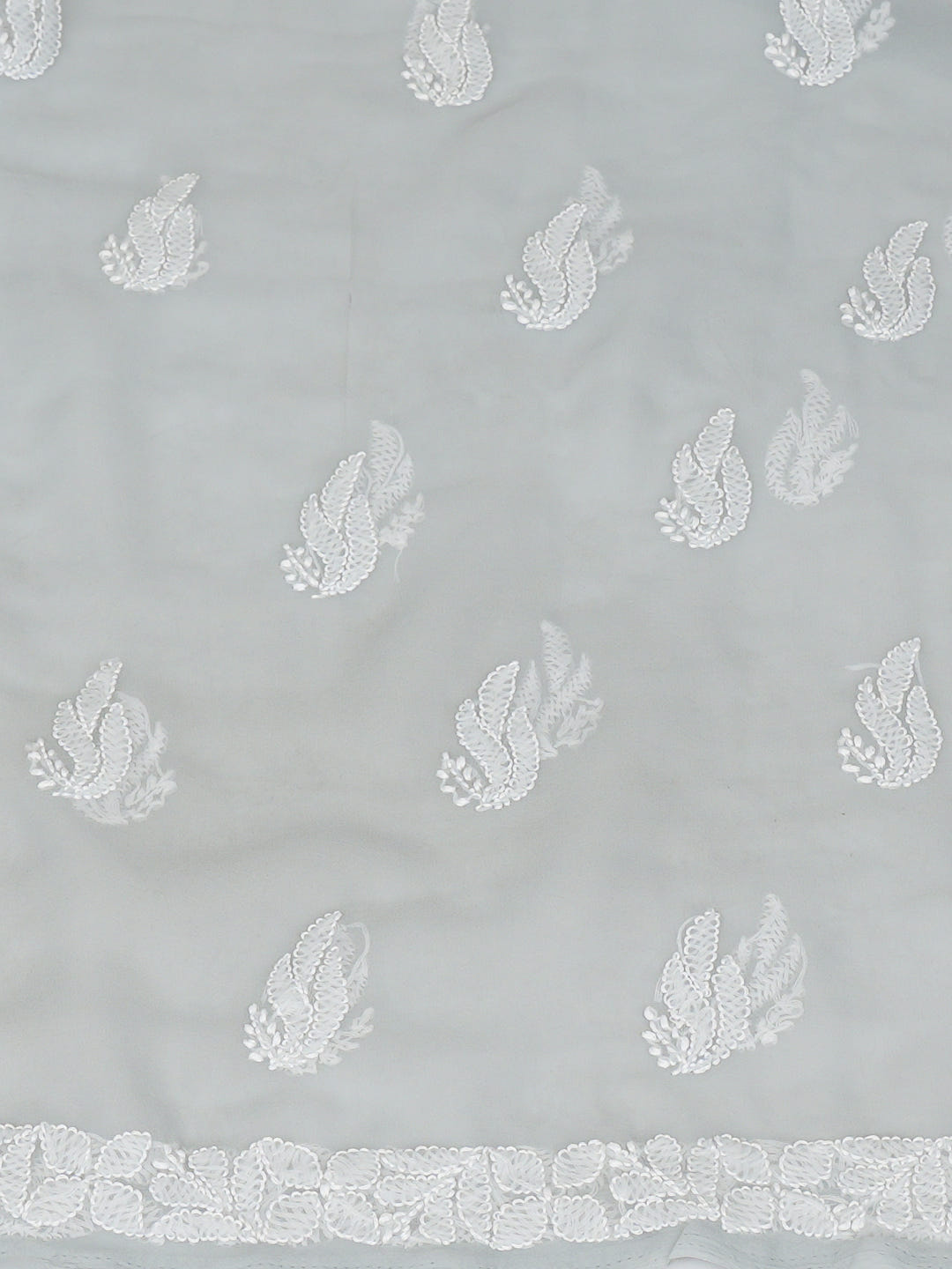 Ada Hand Embroidered Grey Faux Georgette Lucknowi Chikankari Unstitched Suit Piece_5