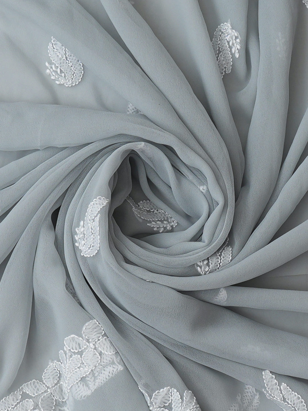 Ada Hand Embroidered Grey Faux Georgette Lucknowi Chikankari Unstitched Suit Piece_6