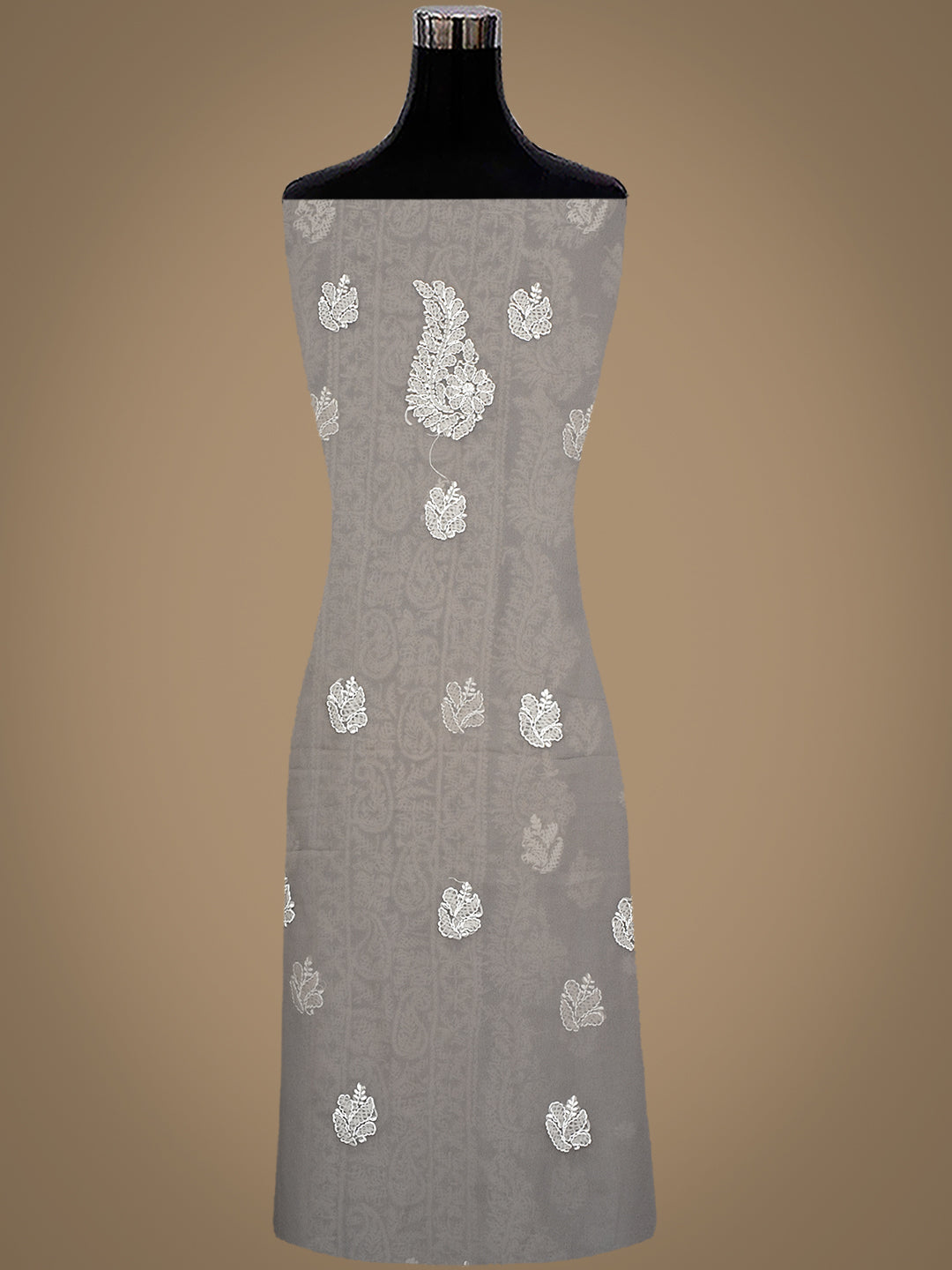 Ada Hand Embroidered Grey Faux Georgette Lucknowi Chikankari Unstitched Suit Piece 01A989162