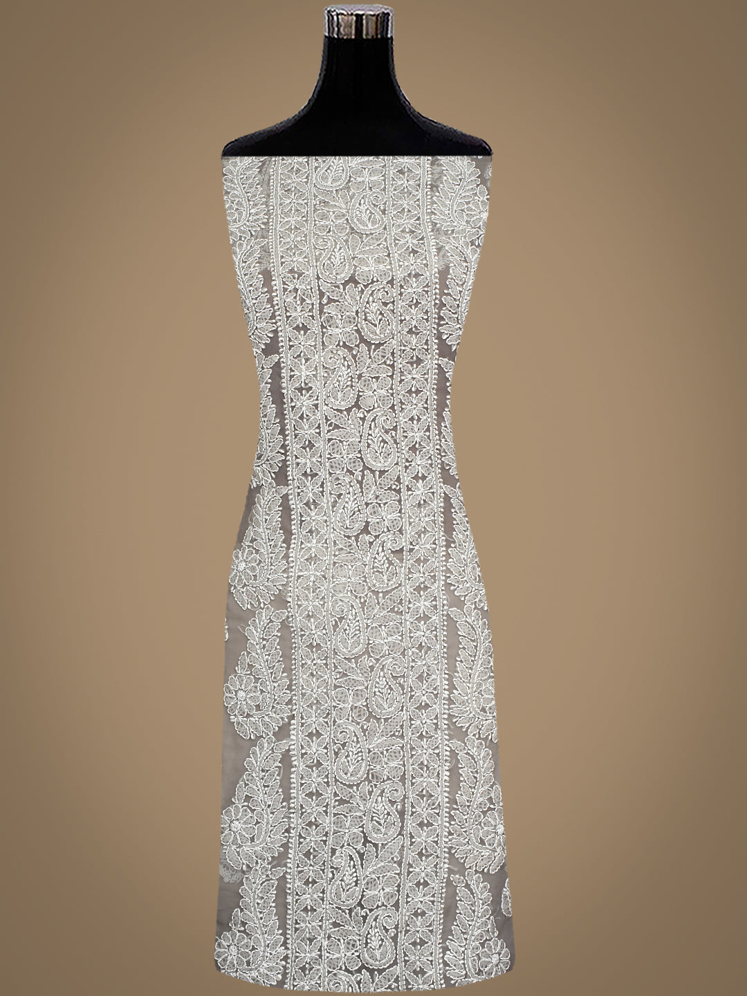 Ada Hand Embroidered Grey Faux Georgette Lucknowi Chikankari Unstitched Suit Piece 01A989162