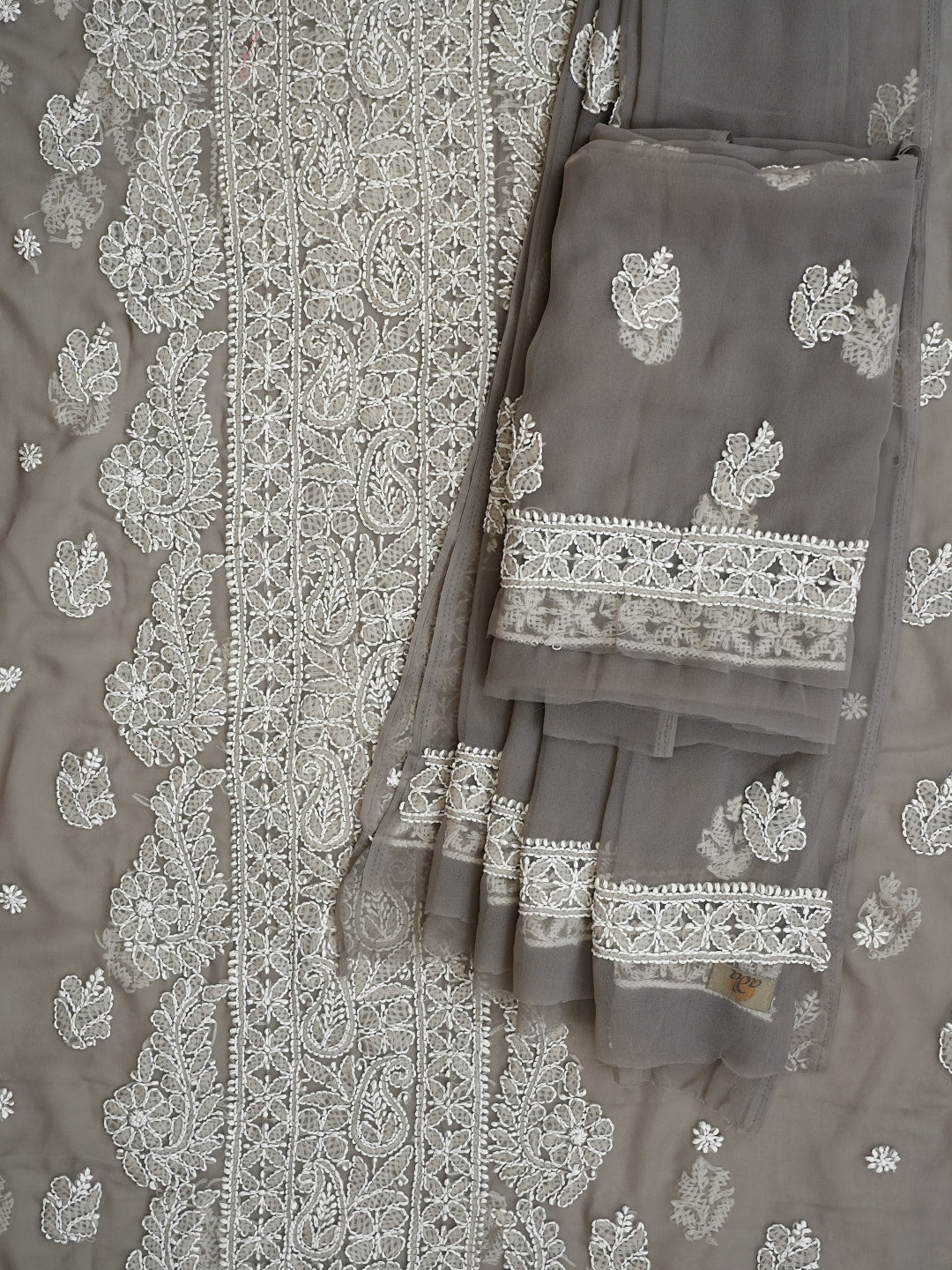 Ada Hand Embroidered Grey Faux Georgette Lucknowi Chikankari Unstitched Suit Piece 01A989162