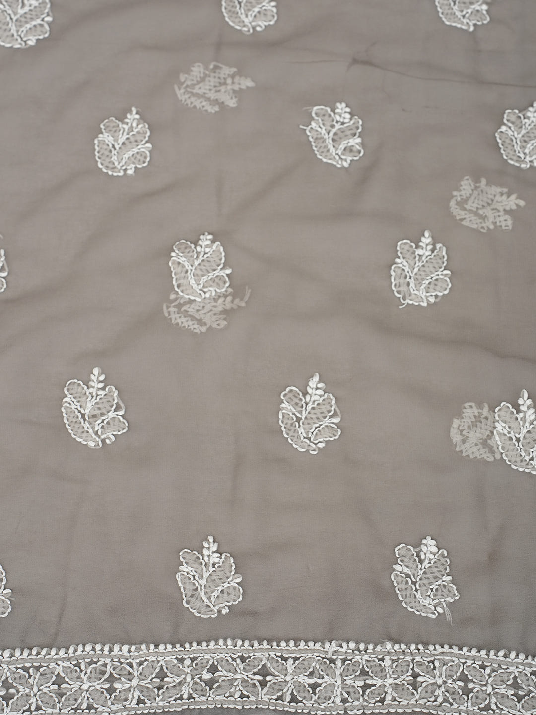 Ada Hand Embroidered Grey Faux Georgette Lucknowi Chikankari Unstitched Suit Piece 01A989162