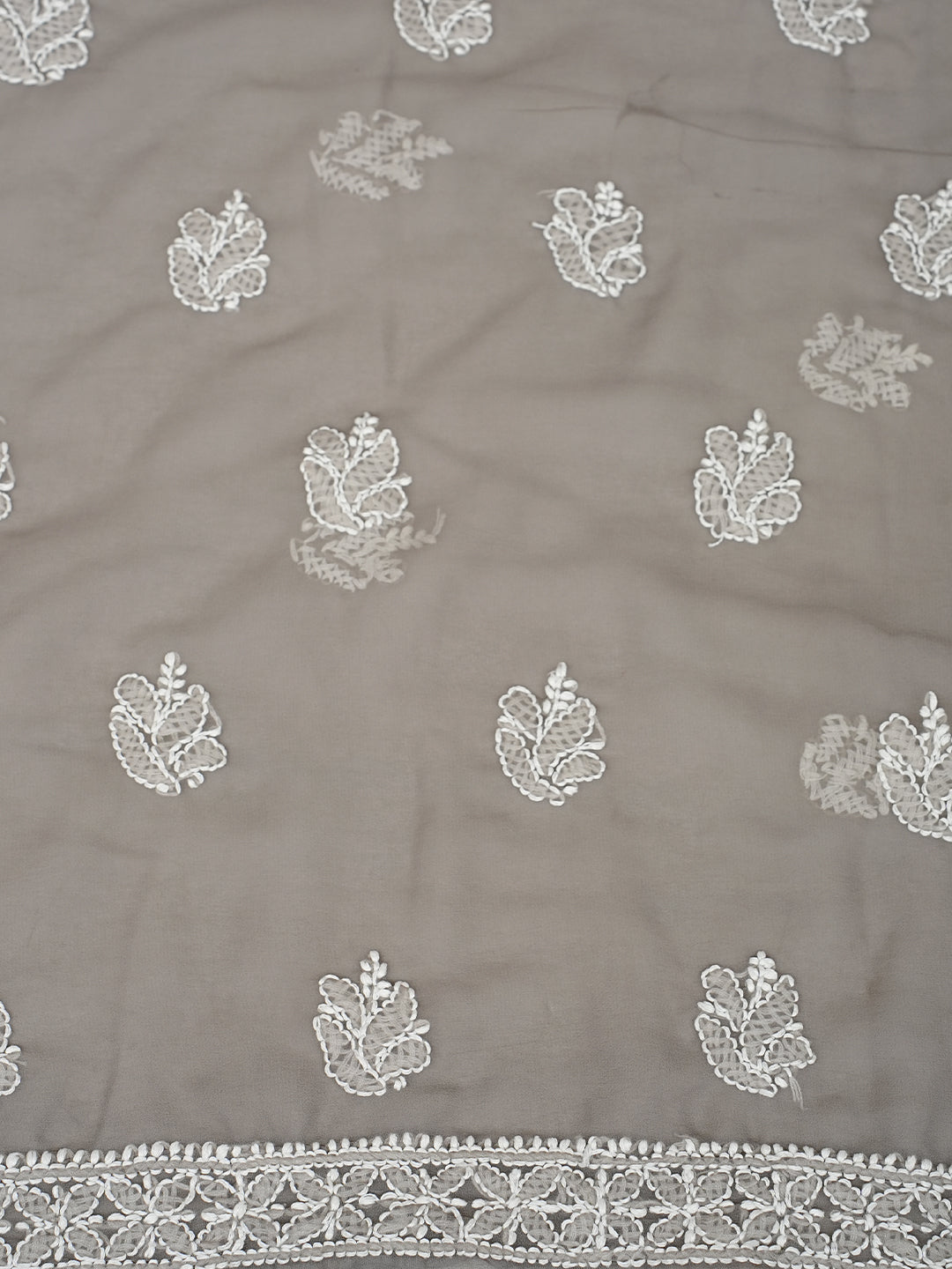 Ada Hand Embroidered Grey Faux Georgette Lucknowi Chikankari Unstitched Suit Piece 01A989162