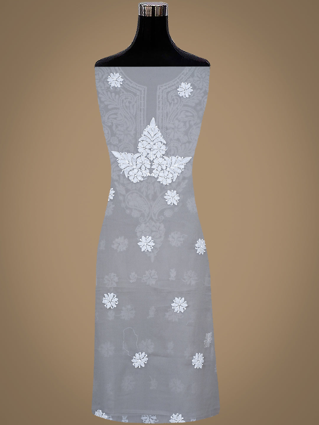 Ada Hand Embroidered Grey Faux Georgette Lucknowi Chikankari Unstitched Suit Piece 01A989170