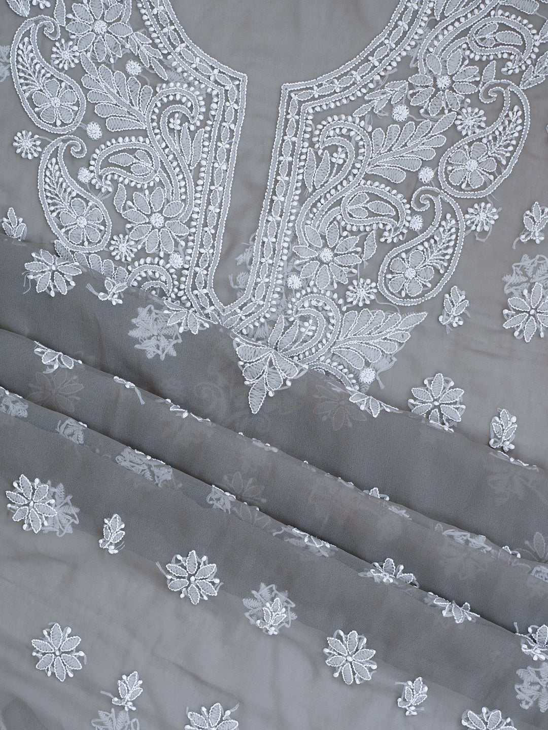 Ada Hand Embroidered Grey Faux Georgette Lucknowi Chikankari Unstitched Suit Piece 01A989170