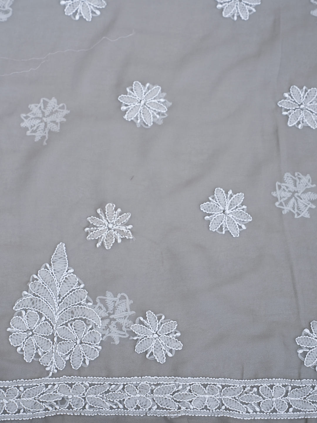 Ada Hand Embroidered Grey Faux Georgette Lucknowi Chikankari Unstitched Suit Piece 01A989170
