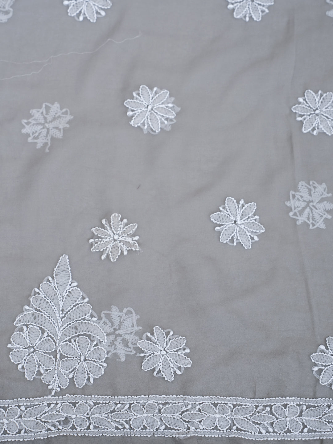 Ada Hand Embroidered Grey Faux Georgette Lucknowi Chikankari Unstitched Suit Piece 01A989170