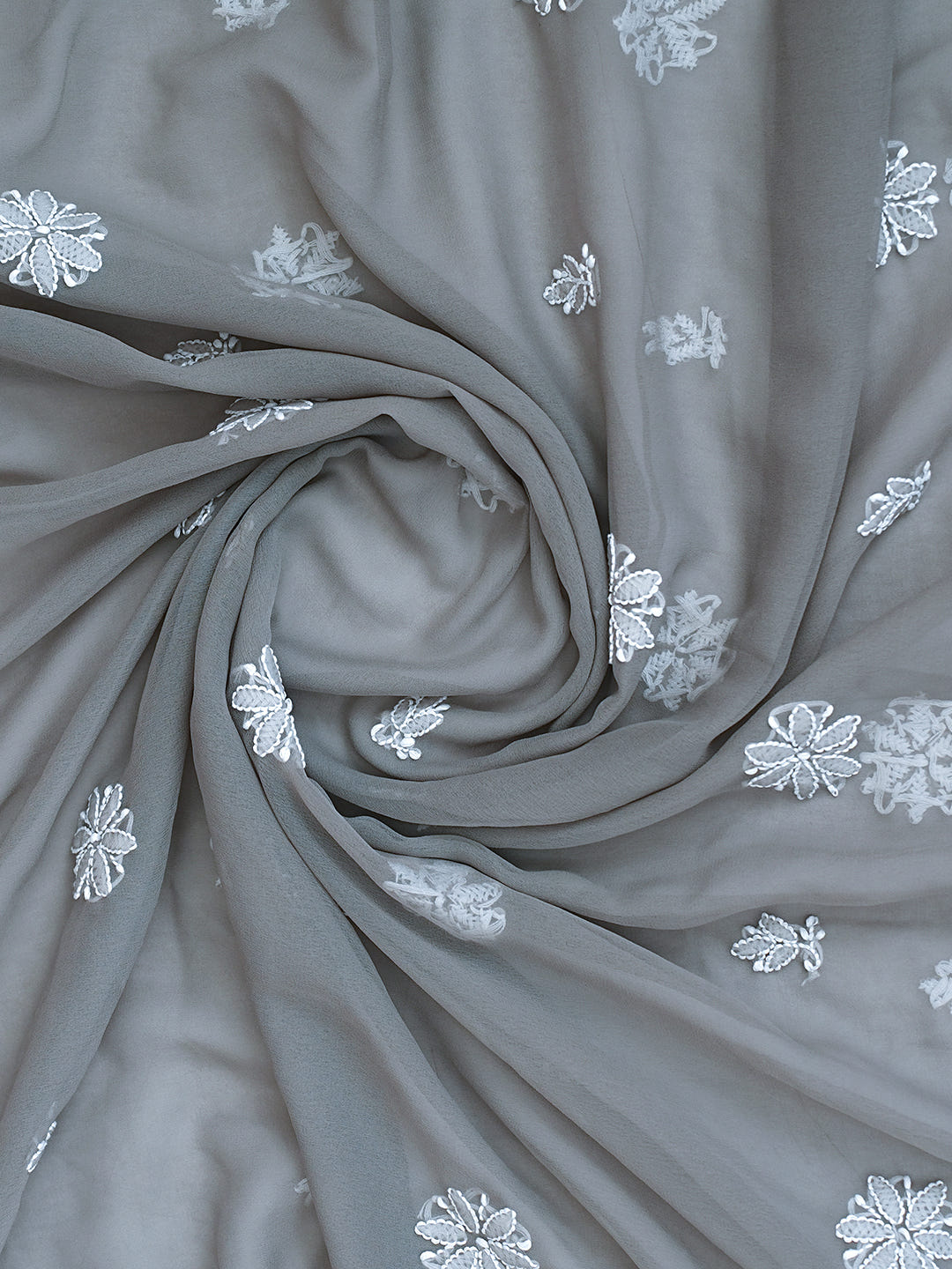Ada Hand Embroidered Grey Faux Georgette Lucknowi Chikankari Unstitched Suit Piece 01A989170