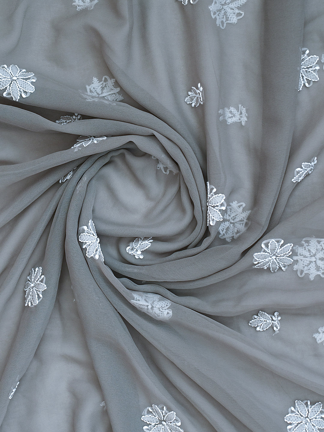 Ada Hand Embroidered Grey Faux Georgette Lucknowi Chikankari Unstitched Suit Piece 01A989170