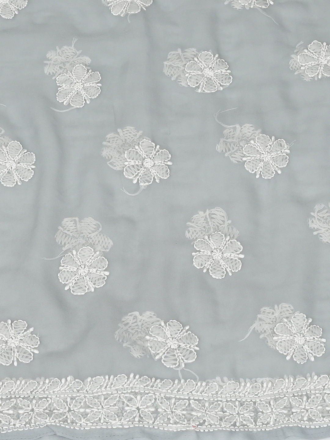 Ada Hand Embroidered Grey Faux Georgette Lucknowi Chikankari Unstitched Suit Piece 01A989173