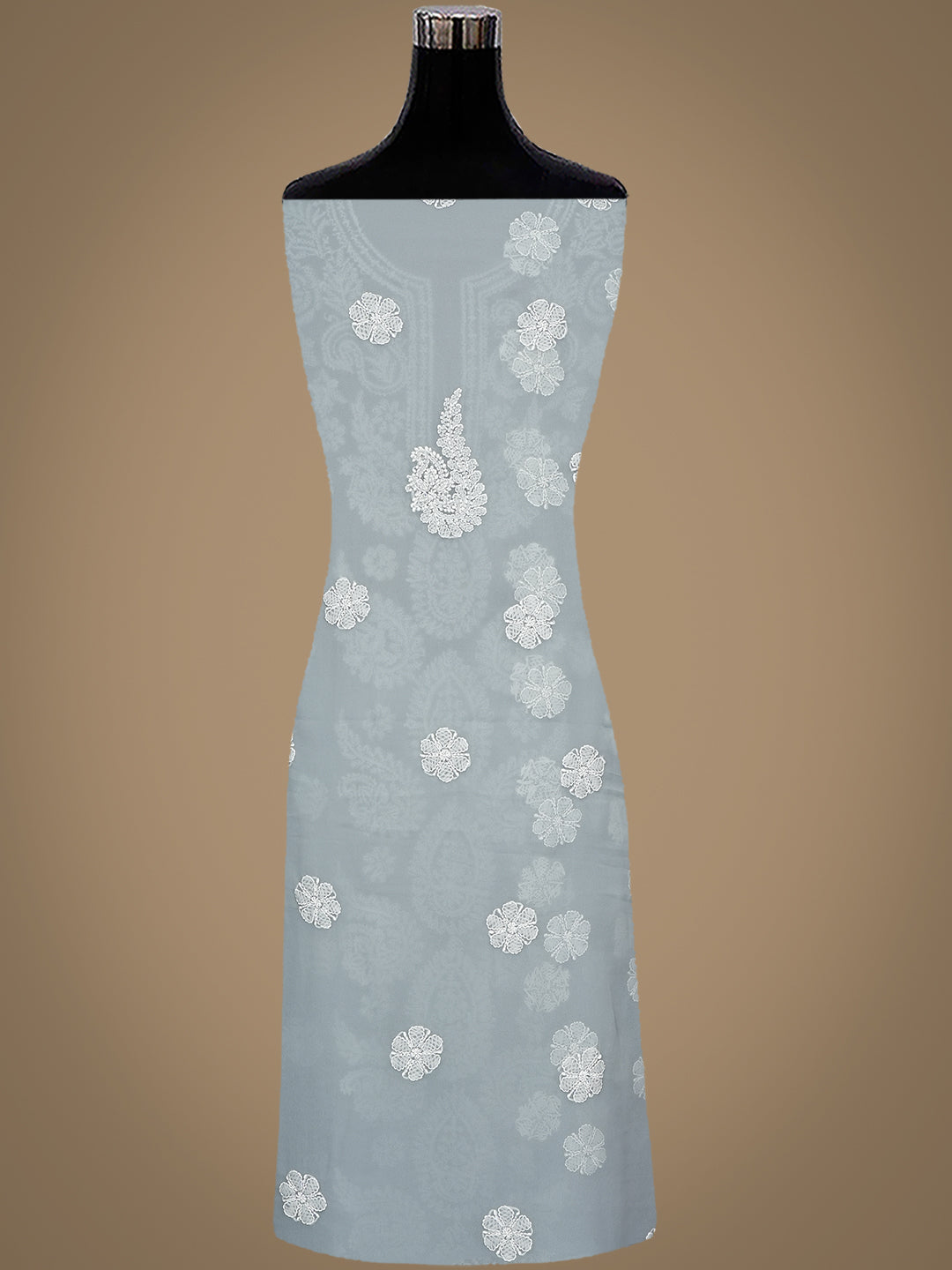 Ada Hand Embroidered Grey Faux Georgette Lucknowi Chikankari Unstitched Suit Piece 01A989174