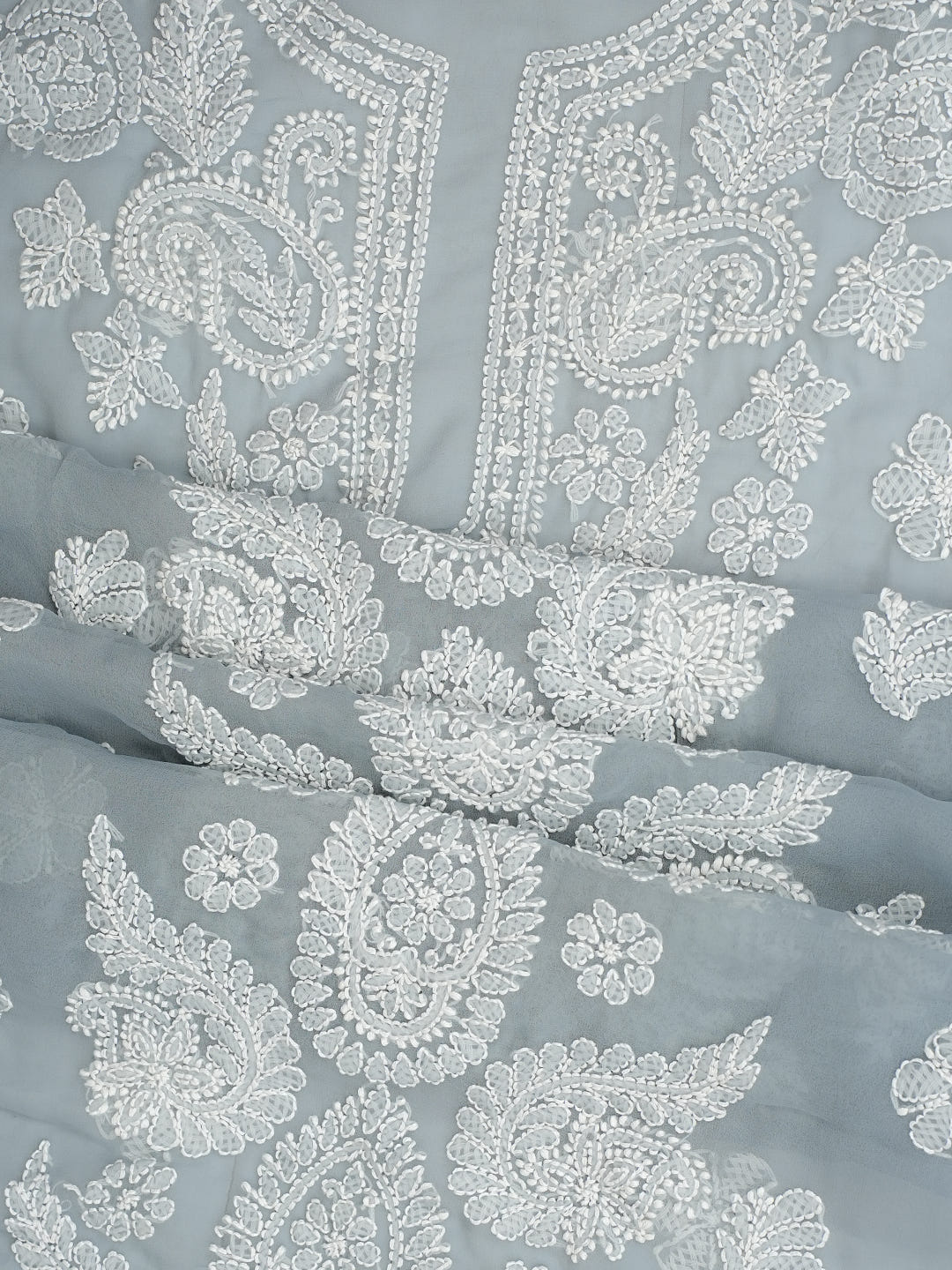 Ada Hand Embroidered Grey Faux Georgette Lucknowi Chikankari Unstitched Suit Piece 01A989174