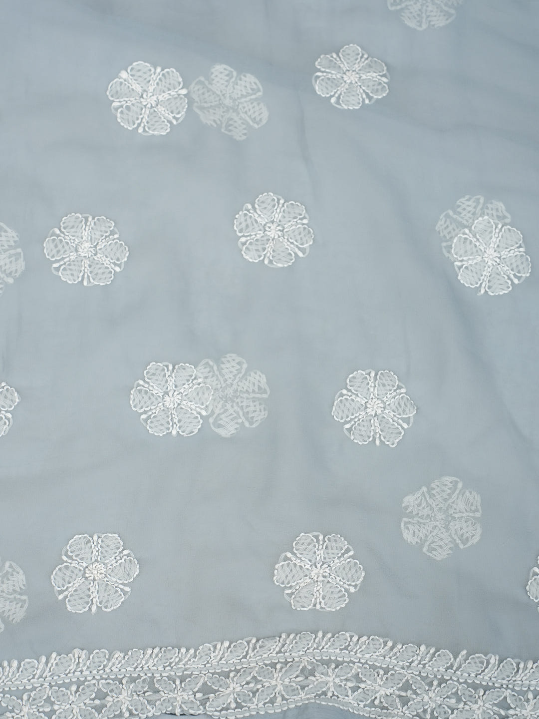 Ada Hand Embroidered Grey Faux Georgette Lucknowi Chikankari Unstitched Suit Piece 01A989174