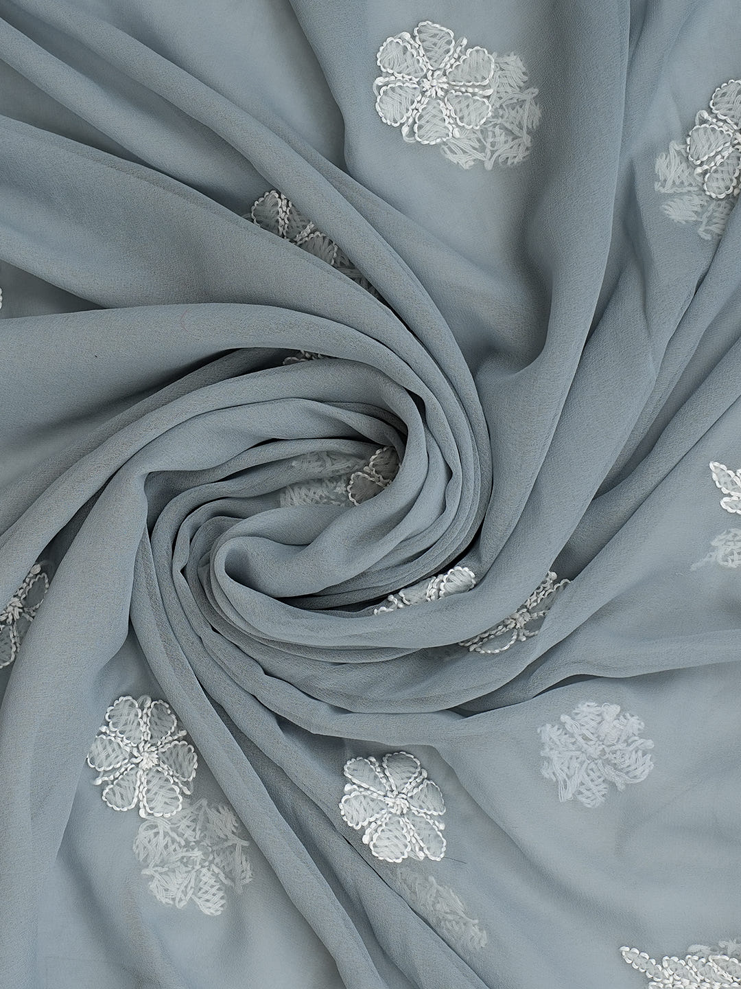 Ada Hand Embroidered Grey Faux Georgette Lucknowi Chikankari Unstitched Suit Piece 01A989174