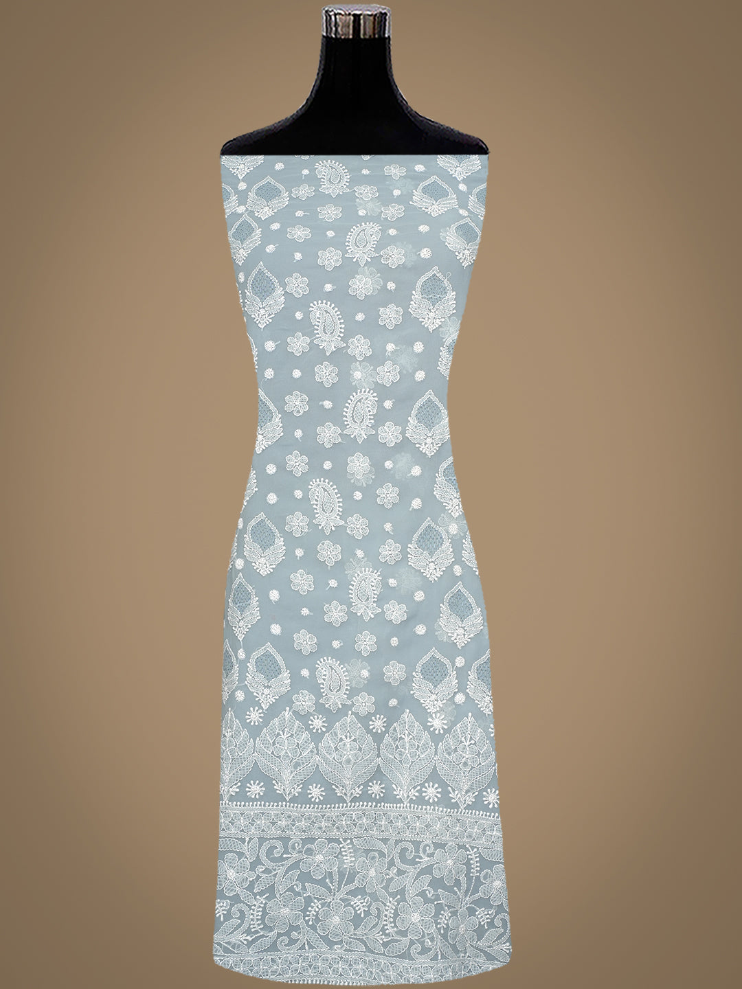 Ada Hand Embroidered Grey Faux Georgette Lucknowi Chikankari Unstitched Suit Piece 1A1000768