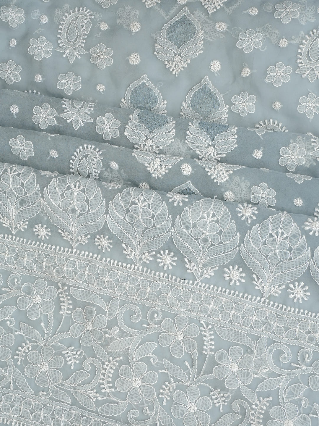 Ada Hand Embroidered Grey Faux Georgette Lucknowi Chikankari Unstitched Suit Piece 01A1000768