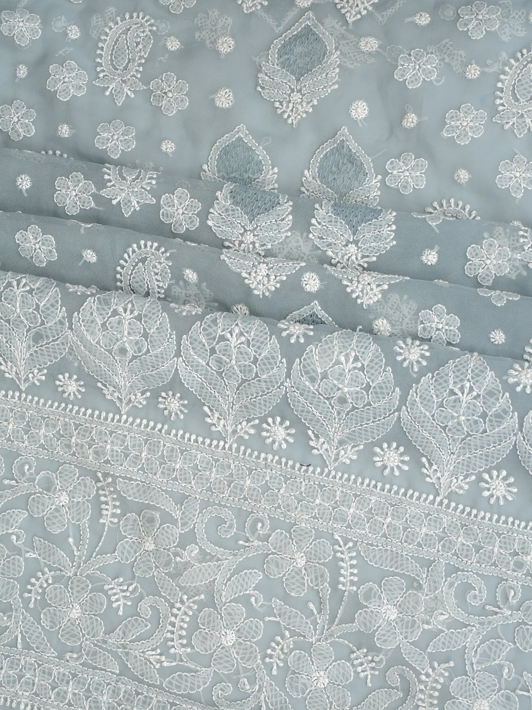 Ada Hand Embroidered Grey Faux Georgette Lucknowi Chikankari Unstitched Suit Piece 1A1000768